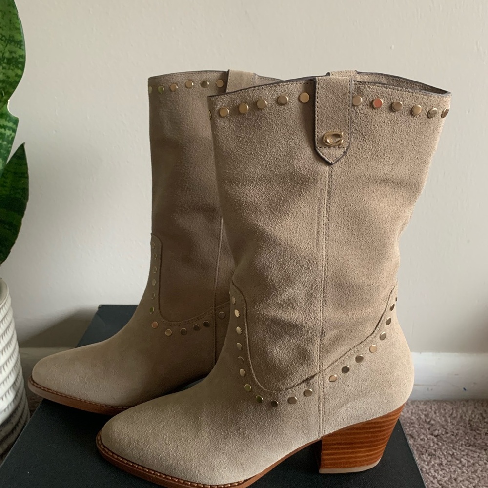 Coach Tan Suede Heeled Boots